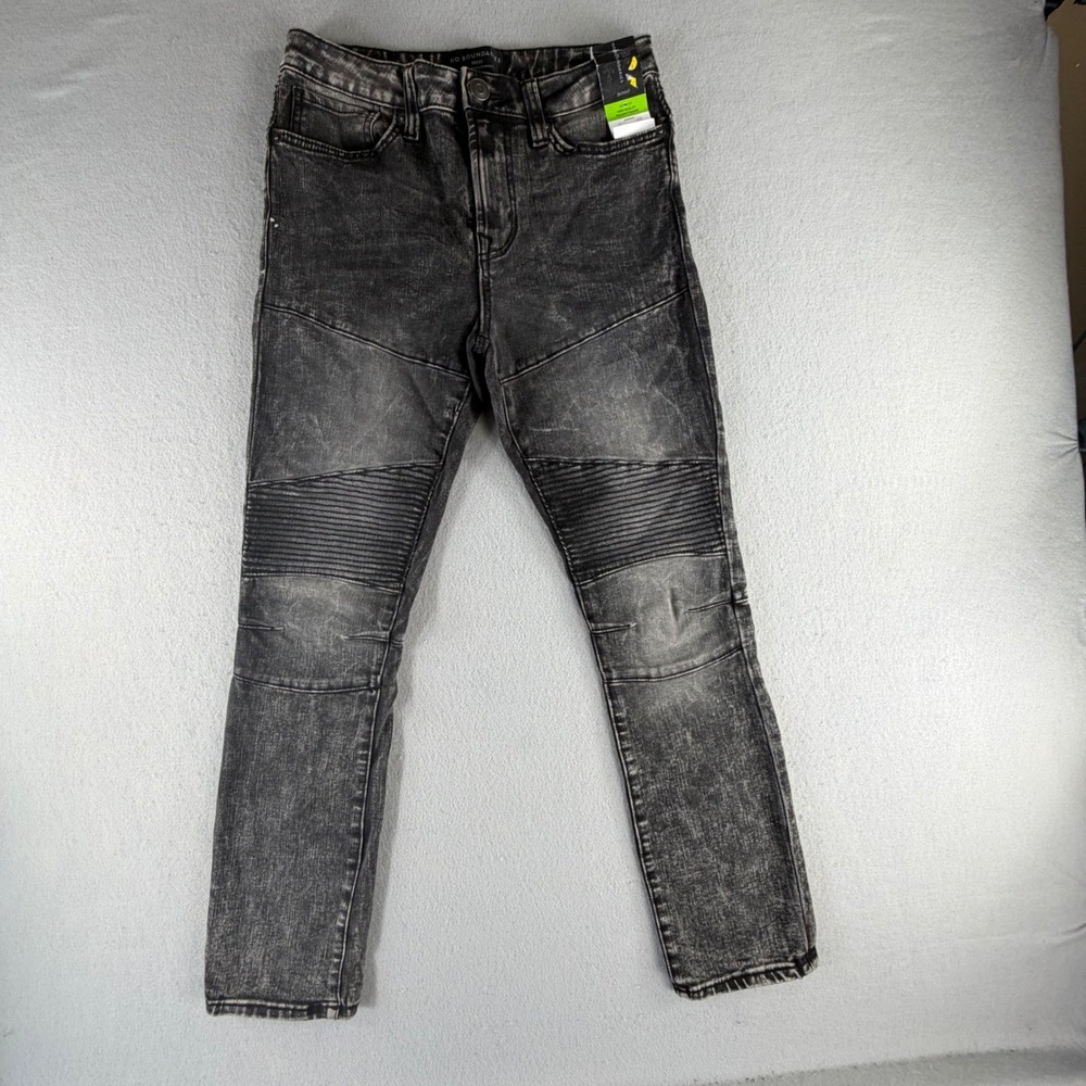 No Boundaries Mens 30x30 Moto Skinny Jeans Acid Wash Black Ribbed Streetwear New